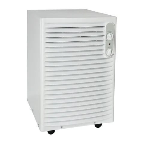 White residential dehumidifier on casters